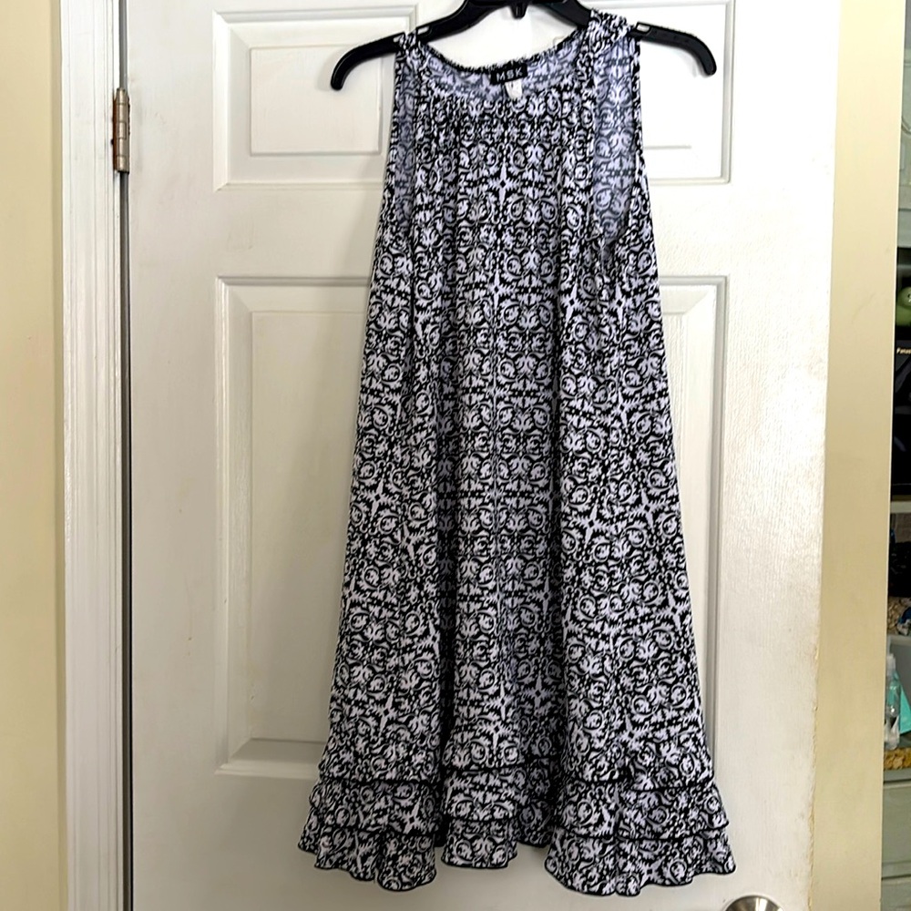 MSK Black - White Pop Over Dress size 14 sleeveless with ruffle at the bottom